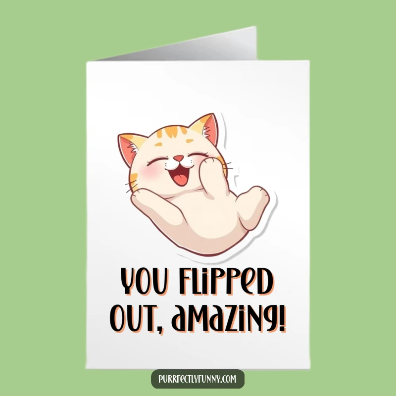 Free Printable Congratulations Card: Delighted Tumbling Cat, Perfect Downloadable Gift!