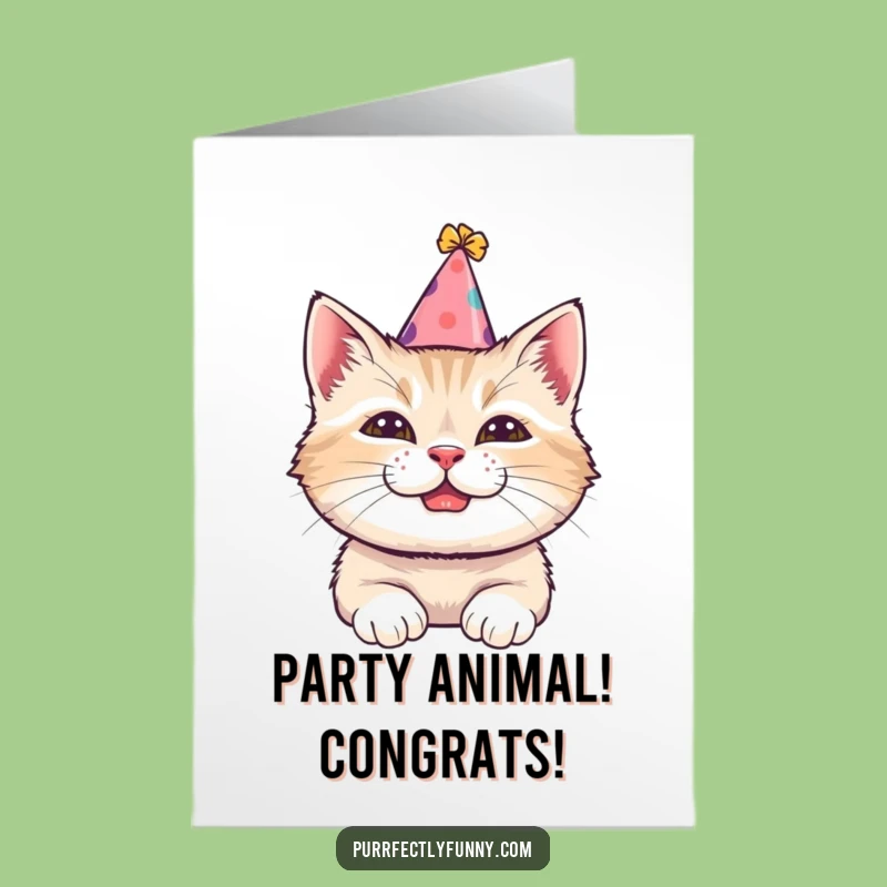 Free Printable Congrats Card: Cat's Party Vibe, Funny Celebration Downloadable Gift