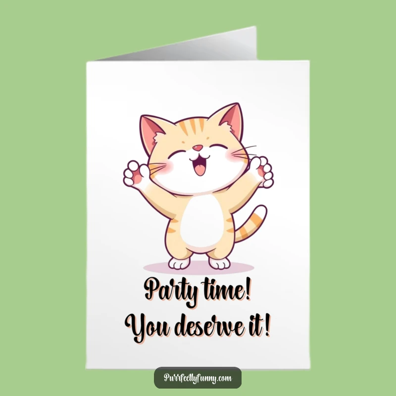 Free Printable Congrats Card: Dancing Cat - Celebrate with Humor Downloadable