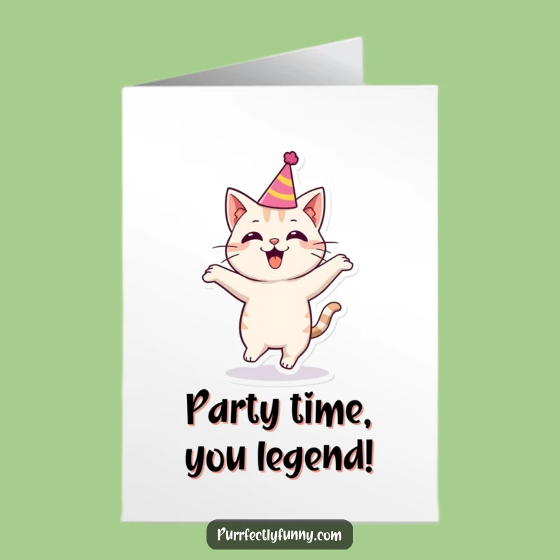 Free Printable Congrats Card: Excited Cat Party Hat, Humorous Downloadable & Print at Home