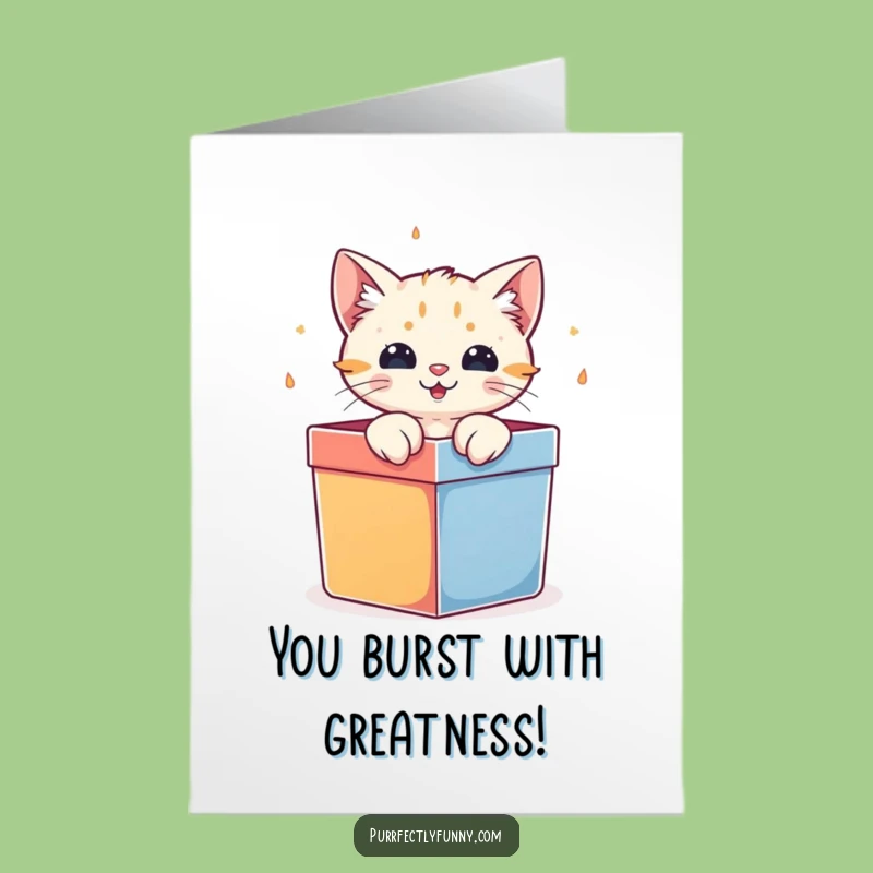 Free Printable Congratulations Card: Cat Pops Out of Box to Say Congrats