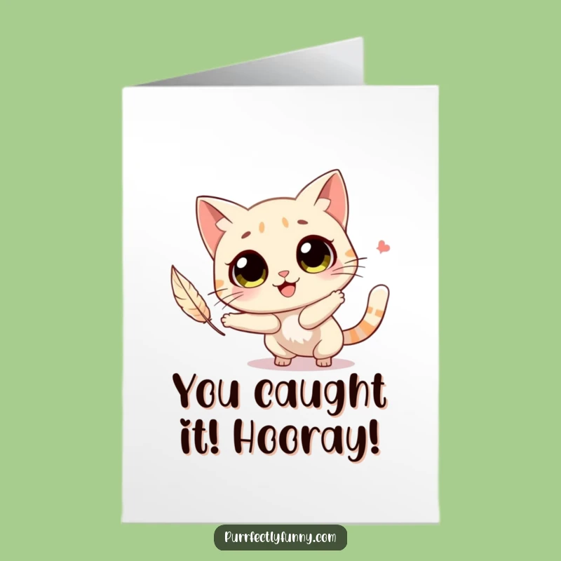 Free Printable Congrats Card: Feather Chasing Cat Funny Downloadable