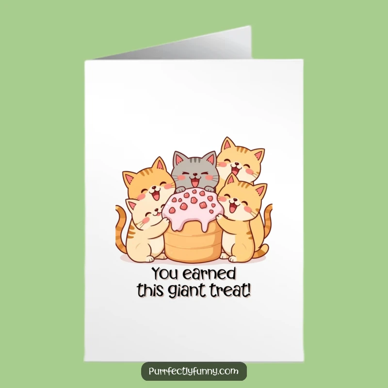 Free Printable Congratulations Card: Funny Cat Gang Shares Treat, Ideal Downloadable Gift!