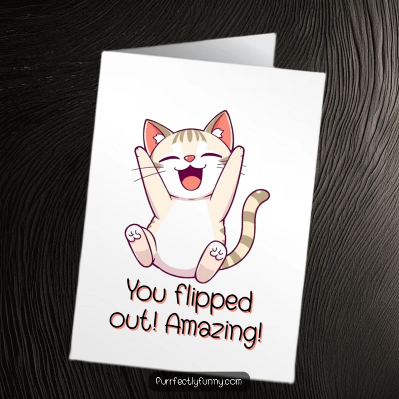 Funny Free Printable Congratulations Card: A joyful cat executing a comical somersault with pure delight on its face.