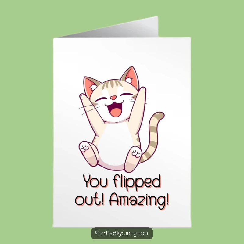 Free Printable Congratulations Card: Delightful Cat Somersault, Funny Downloadable Gift