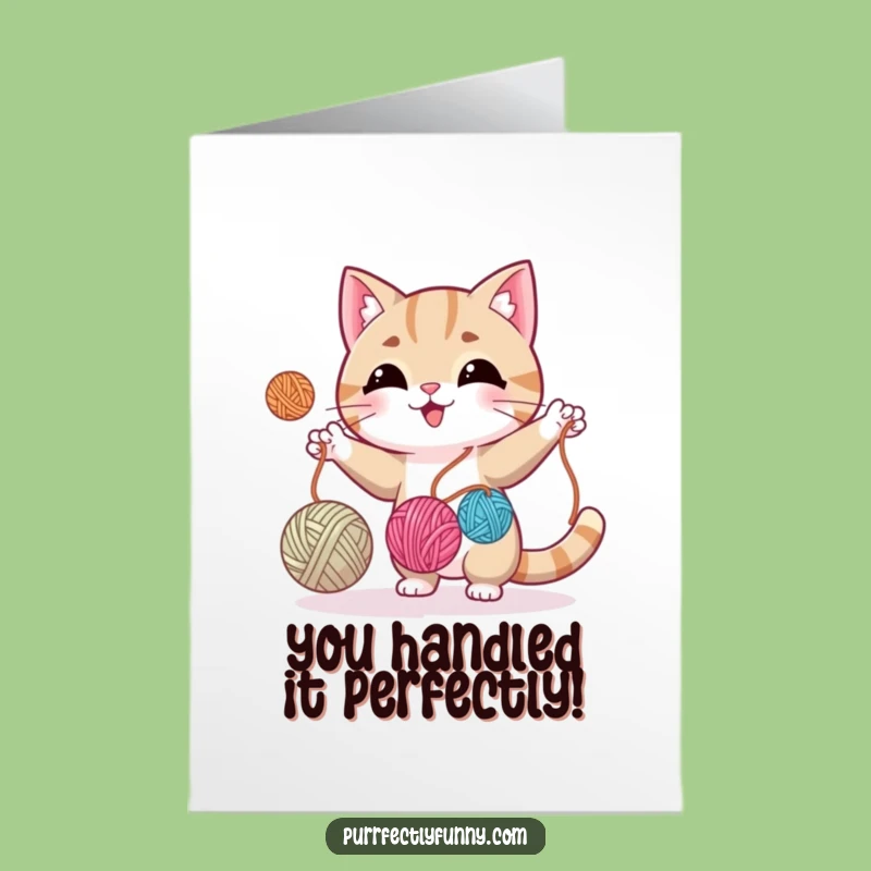 Free Printable Congrats Card: Juggling Cat, Humorous Downloadable & Print at Home Achievement