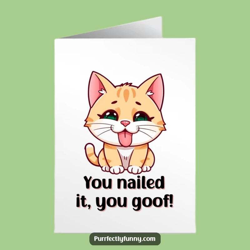 Free Printable Congratulations Card: Cat's Funny Face for Your Big Win