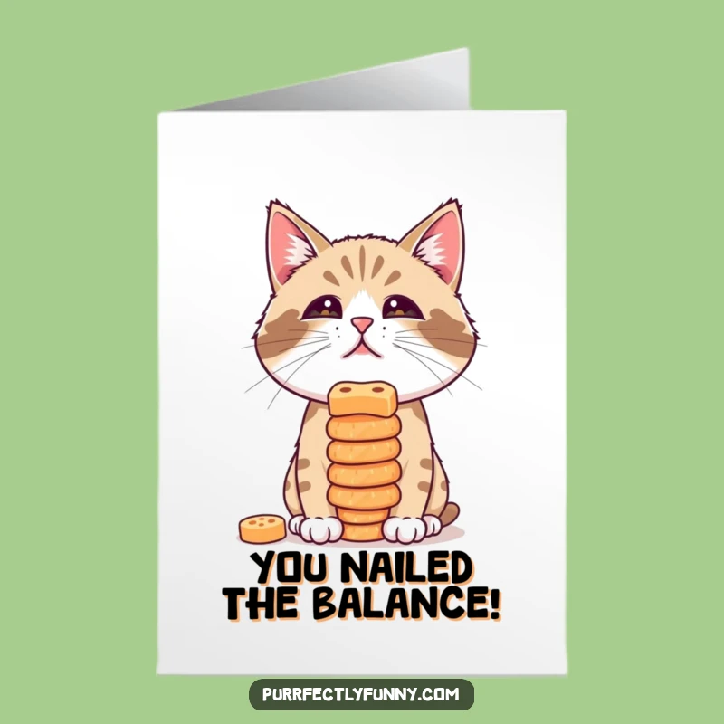 Free Printable Congrats Card: Treat Balance Cat for Celebrations