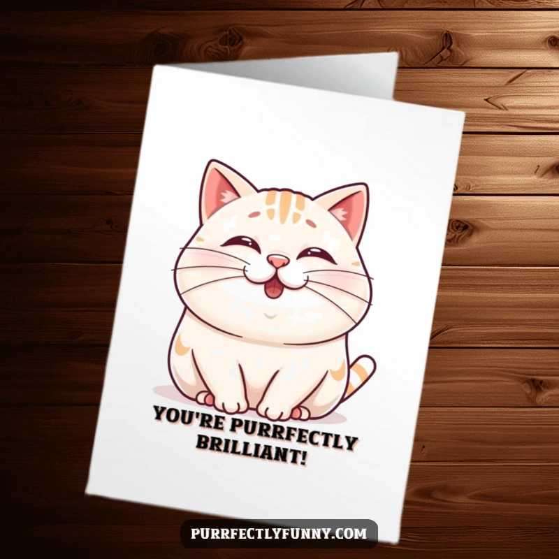 Funny Free Printable congratulations card: A cheerful, plump cat character wiggles its nose, showcasing a comically long whisker.
