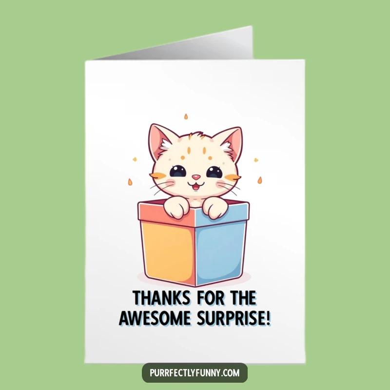 Free Printable Thank You Card: Cat Leaps from Box with Thanks