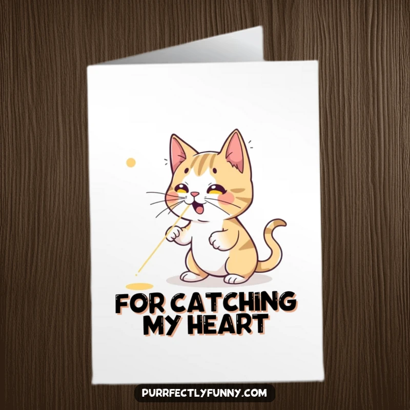 Funny Free Printable Thank You Card: Determined cat trying to catch a laser dot, a comical way to say thanks, downloadable art.