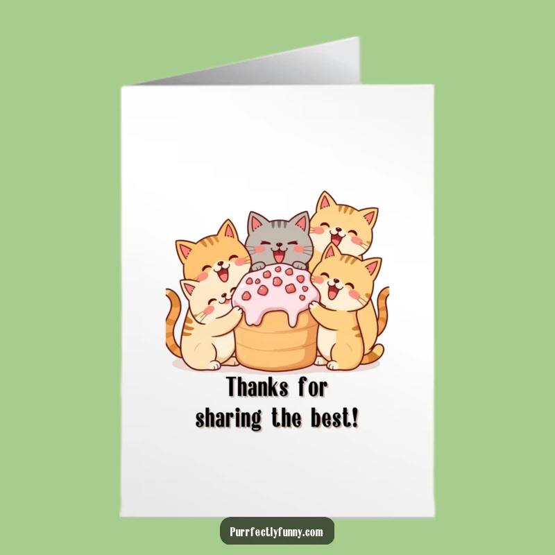 Free Printable Thank You Card: Funny Cats Share Treat, Perfect Downloadable Appreciation!