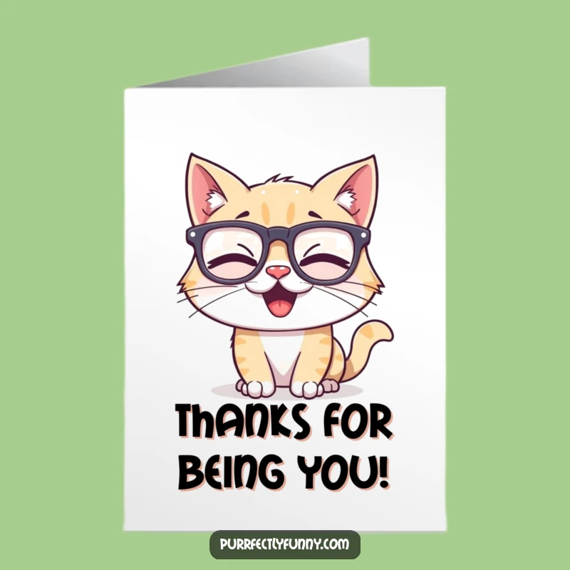 Free Printable Thank You Card: Giggling Cat, Silly Glasses, Downloadable Funny Gift!
