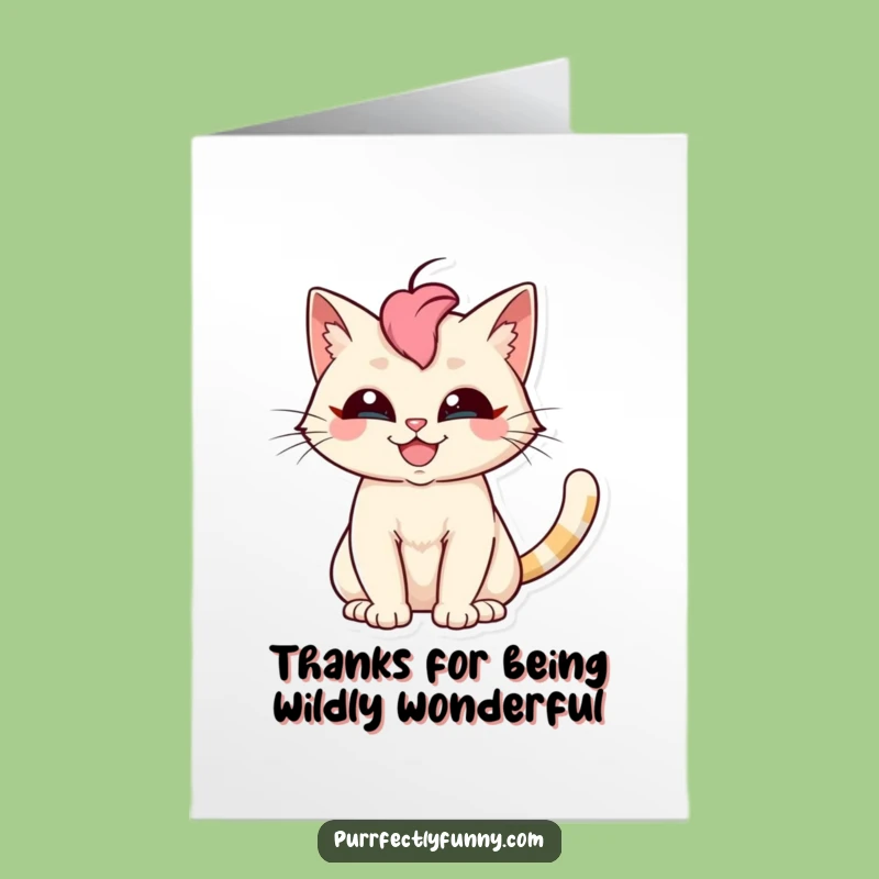 Free Printable Thank You Card: Silly Cat Grin Tail Fan Funny Downloadable Gift