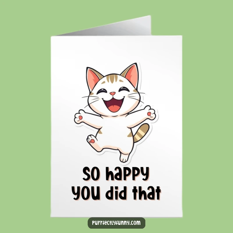 Free Printable Thank You Card: Happy Cat Leap, Humorous Downloadable & Print at Home Gratitude