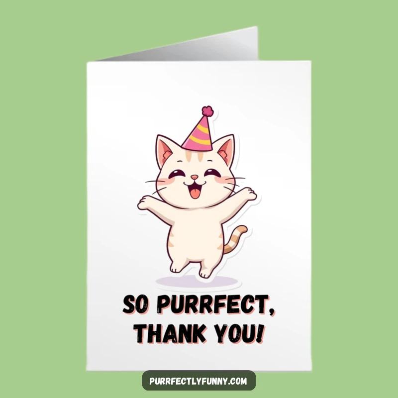 Free Printable Thank You Card: Bouncing Cat Party Hat, Humorous Downloadable & Print at Home