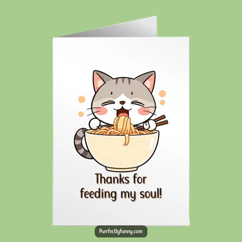 Free Printable Thank You Card: Noodle Slurping Cat - Funny Downloadable Gratitude