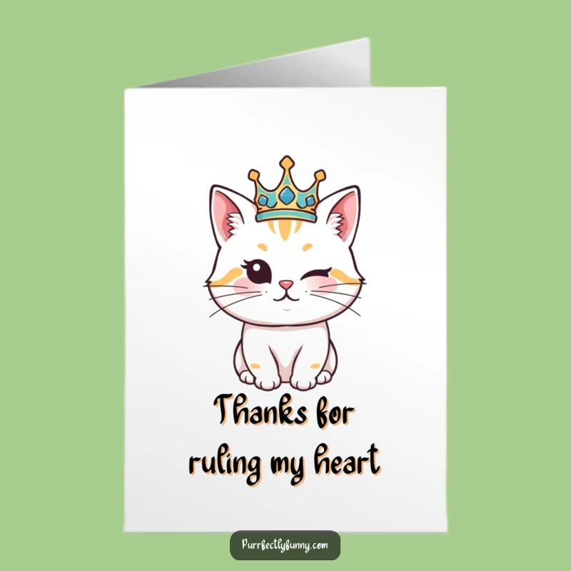 Free Printable Thank You Card: Crowned Cat Wink - Funny Downloadable Gratitude!