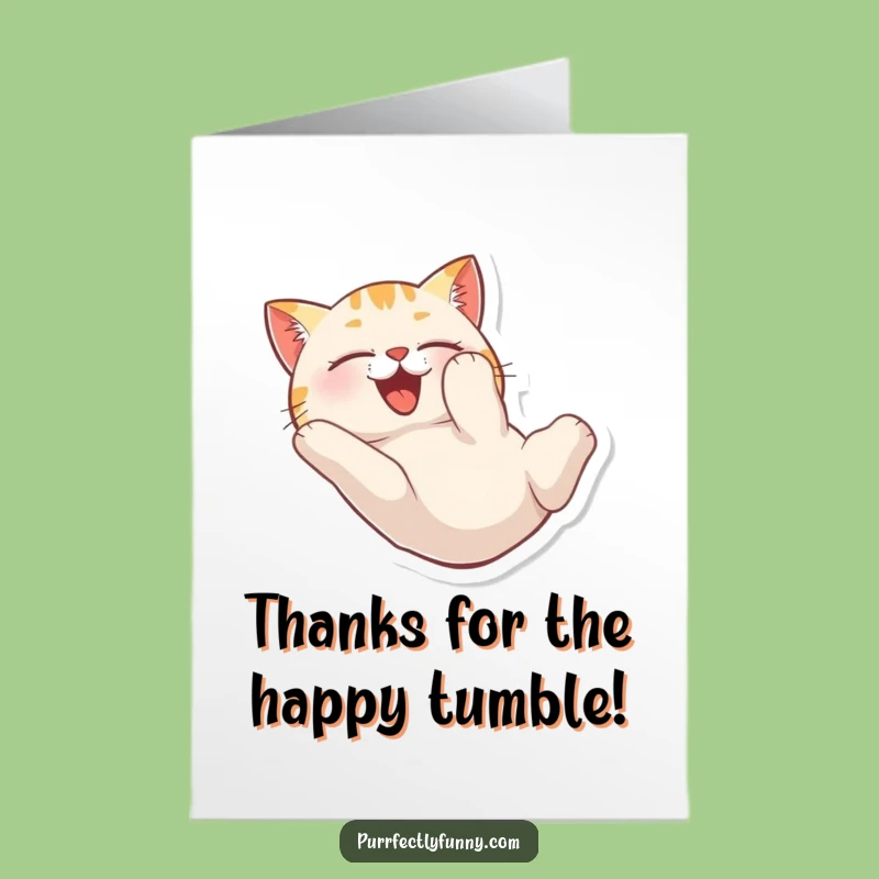 Free Printable Thank You Card: Happy Tumbling Cat, Humorous Downloadable Appreciation!
