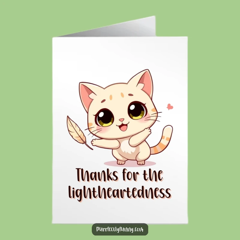 Free Printable Thank You Card: Feather Chasing Cat Funny Gift