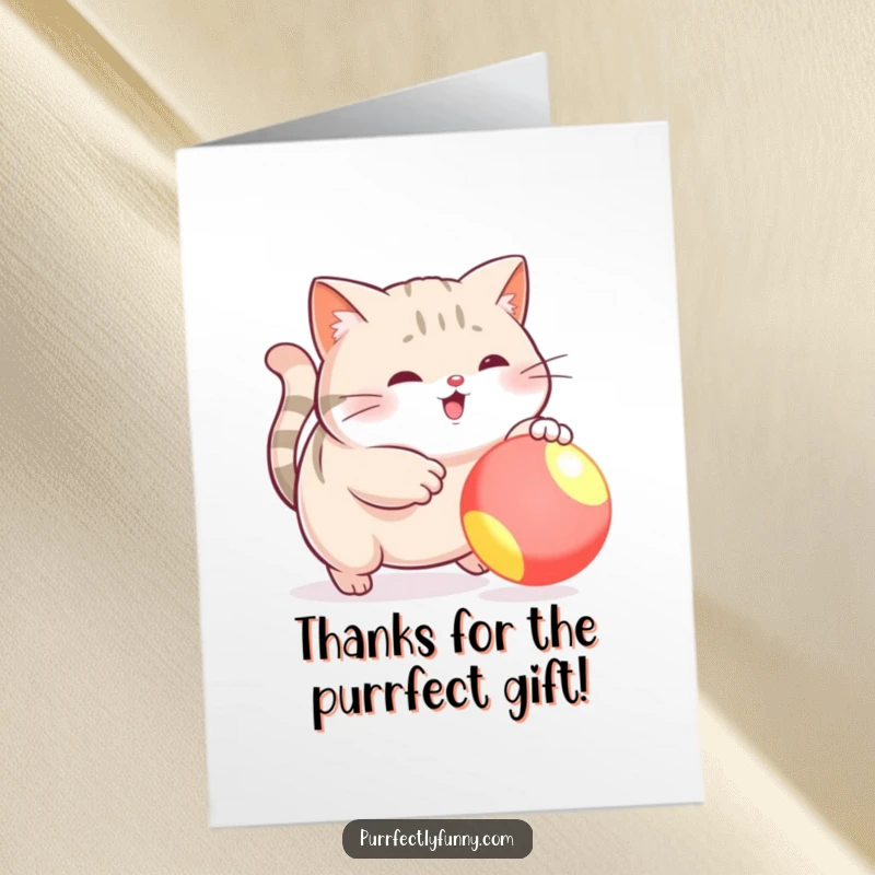 Funny Free Printable Thank You Card: Plump cat fails to catch ball, perfect DIY funny downloadable gift for thanks.