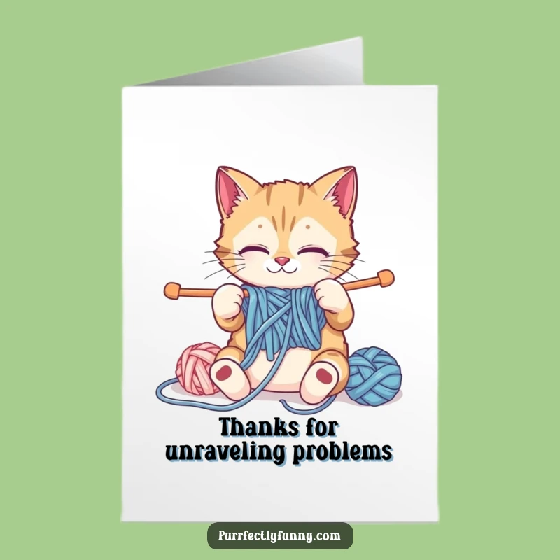 Free Printable Thank You Card: Knitting Cat Yarn Mess Funny DIY