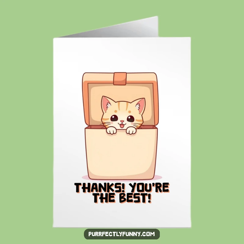Free Printable Thank You Card: Excited Cat in Gift Box - Unique Downloadable