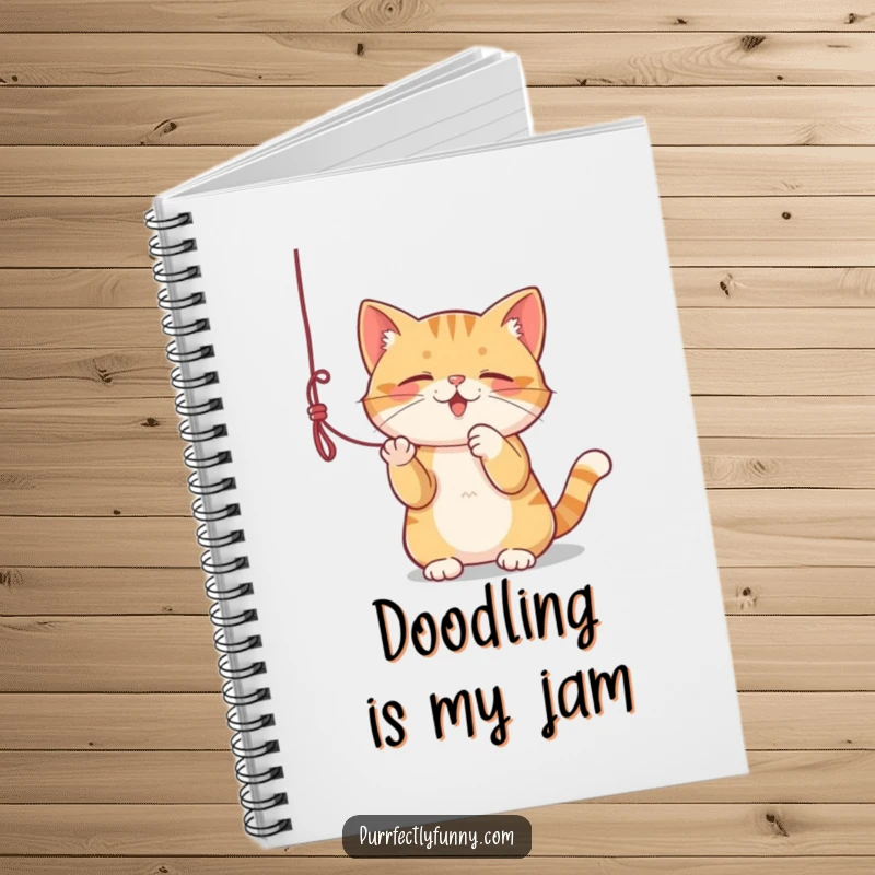 Funny notebook with a cat intently playing with a dangling string, great for notes and ideas.
