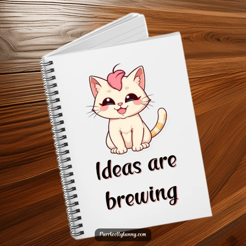 Funny cat notebook featuring a silly grinning cat with an exaggerated fanned tail, ideal for jotting down thoughts with humor.