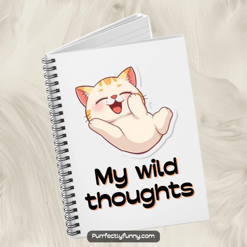 Funny notebook with a cat tumbling head over heels with delight, great for notes and ideas.