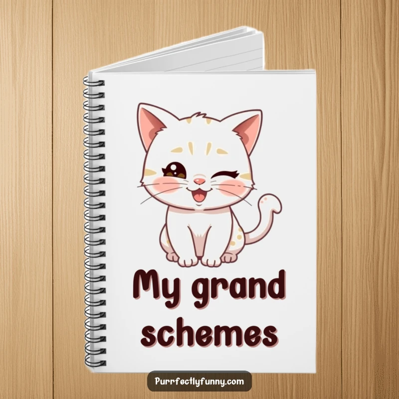 Funny notebook cover with a playful cat giving a wink, ideal for jotting down notes with a charming and mischievous flair.