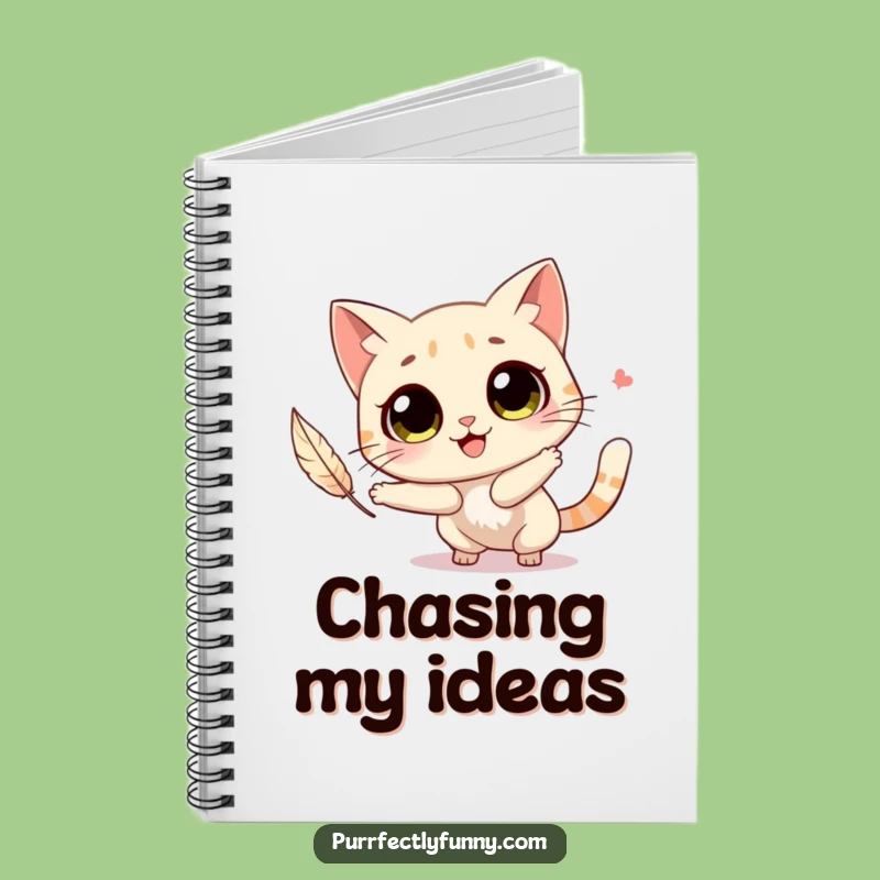 Funny Joyful Cat Feather Chase Notebook Jot Down Playful Ideas Funny Gift