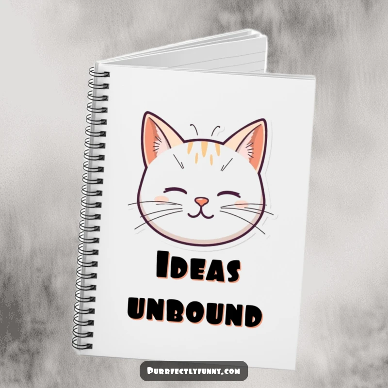 Funny notebook cover with a simple cat head illustration, its whiskers uniquely depicted as bouncy springs, inspiring creative thoughts.