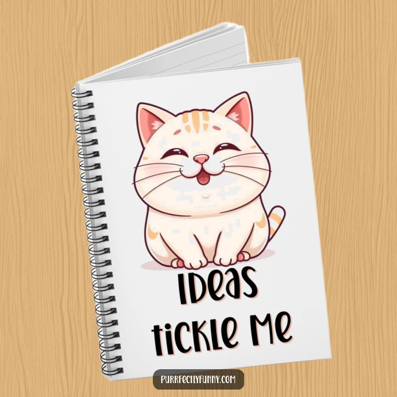 Funny Wobbly Whisker Cat Notebook with a plump, cheerful cat wiggling its nose and a comically long whisker, inspiring creative thoughts.