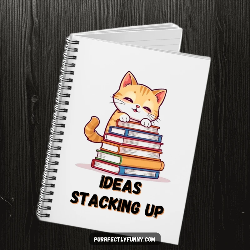 Funny Cat Notebook: A cat hilariously tries to balance a stack of books, a humorous cover for note-taking and creative ideas.
