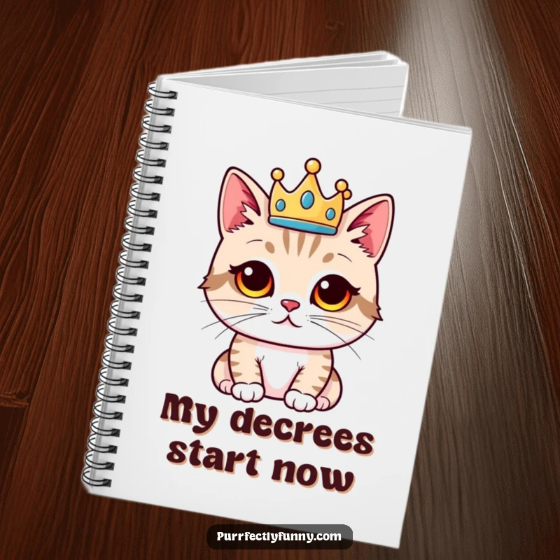 Funny cat notebook, proud cat with a crown, humorous stationery for jotting down ideas, ideal funny gift.