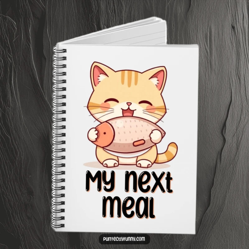 Funny Cat Notebook: A cat wearing a bib is happily eating a huge fish treat, a humorous cover for jotting down thoughts and ideas.