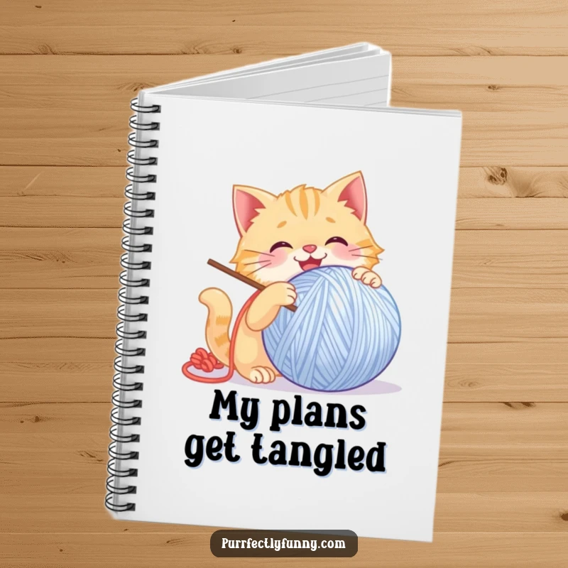 Funny Cat Notebook: A lined notebook with a funny drawing of a cat batting a giant, smiling ball of yarn.