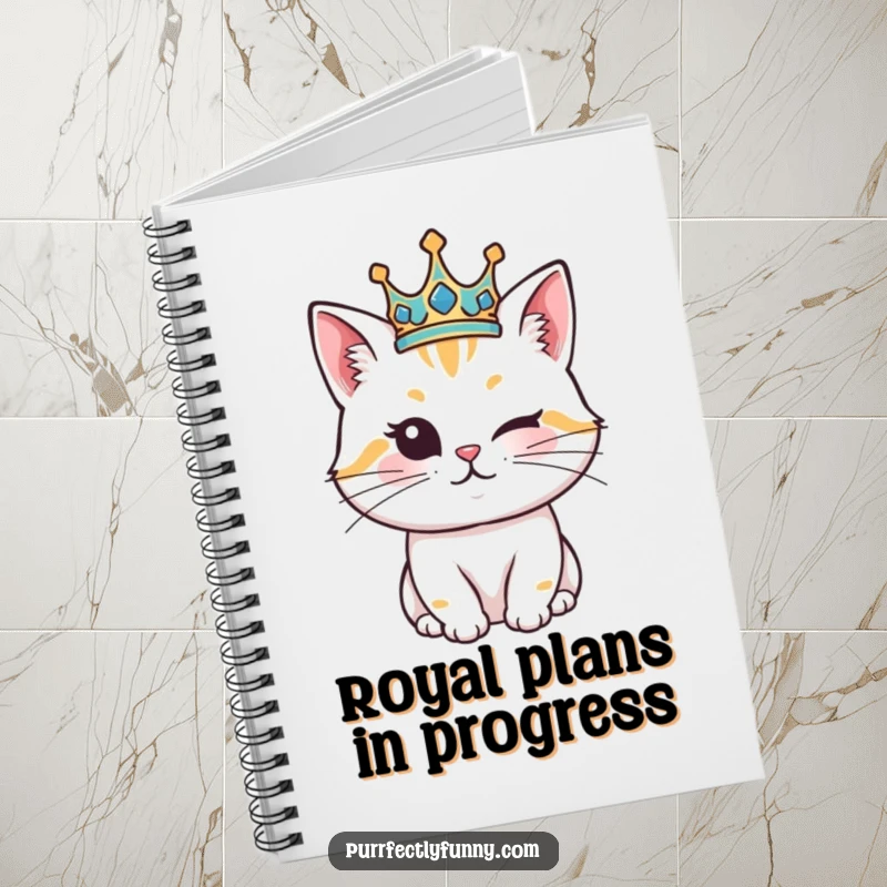Funny Cat Notebook: A lined notebook adorned with a funny illustration of a crowned cat giving a playful wink.
