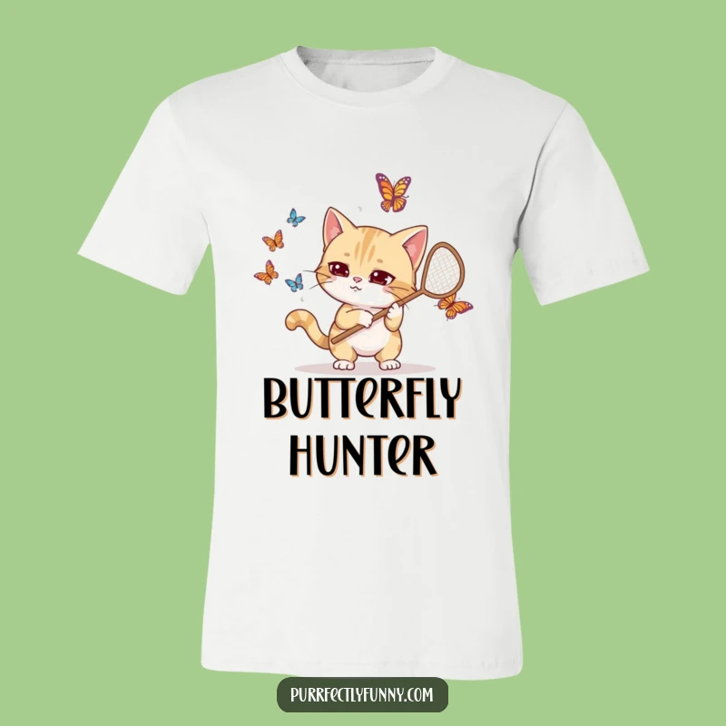 Funny Goofy Cat Butterfly Net T-Shirt: Hilarious Pet Lover Apparel Gift