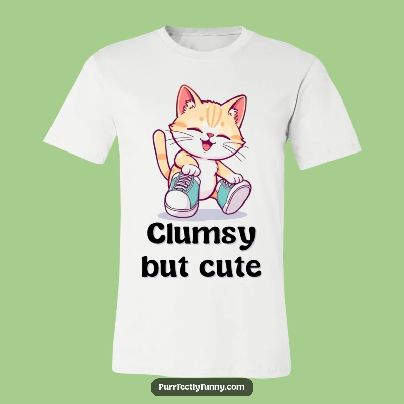Funny Tripping Cat T-Shirt: Hilarious Oversized Shoe Feline Apparel for Fun