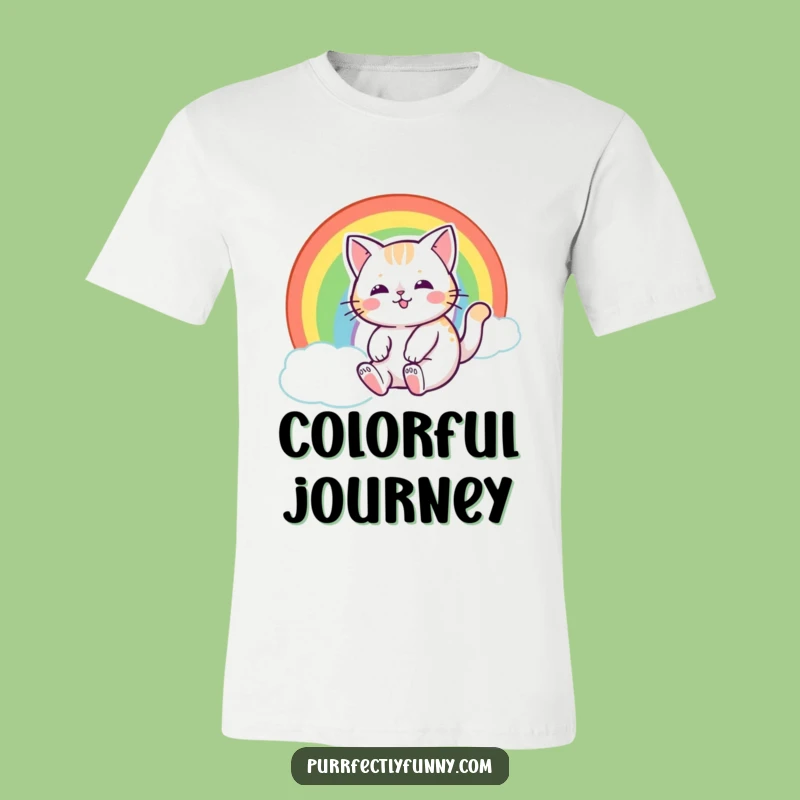 Funny Rainbow Cat T-Shirt - Whimsical Feline Slide Tee for Dreamers