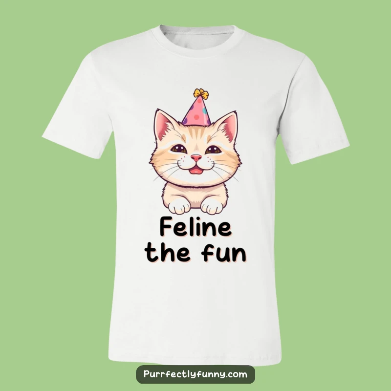 Funny Party Cat T-Shirt - Tilted Hat Grin Tee, Great Gift