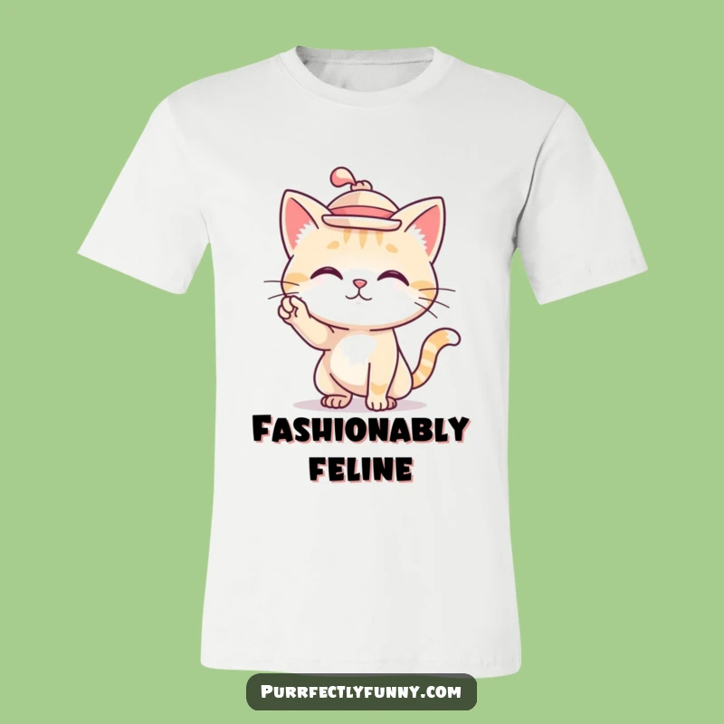 Funny Cat Hat Pose T-Shirt: Dapper Feline Fashion Tee
