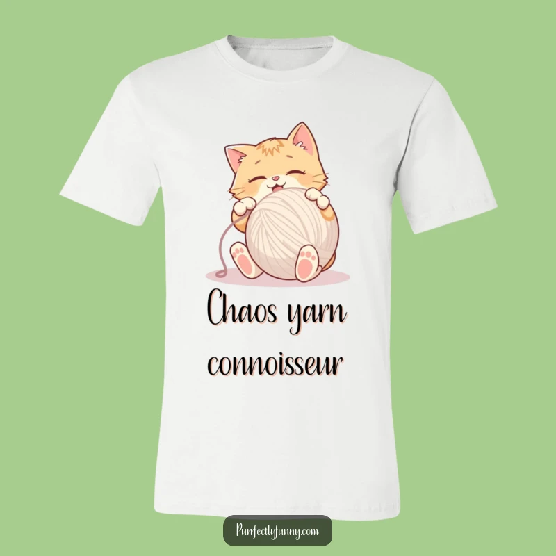 Funny Cat Playing Yarn T-Shirt - Hilarious Pet Enthusiast Tee