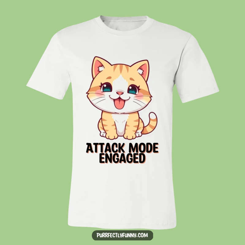 Funny Cat Pouncing Tongue Out T-Shirt - Playful Attack Tee