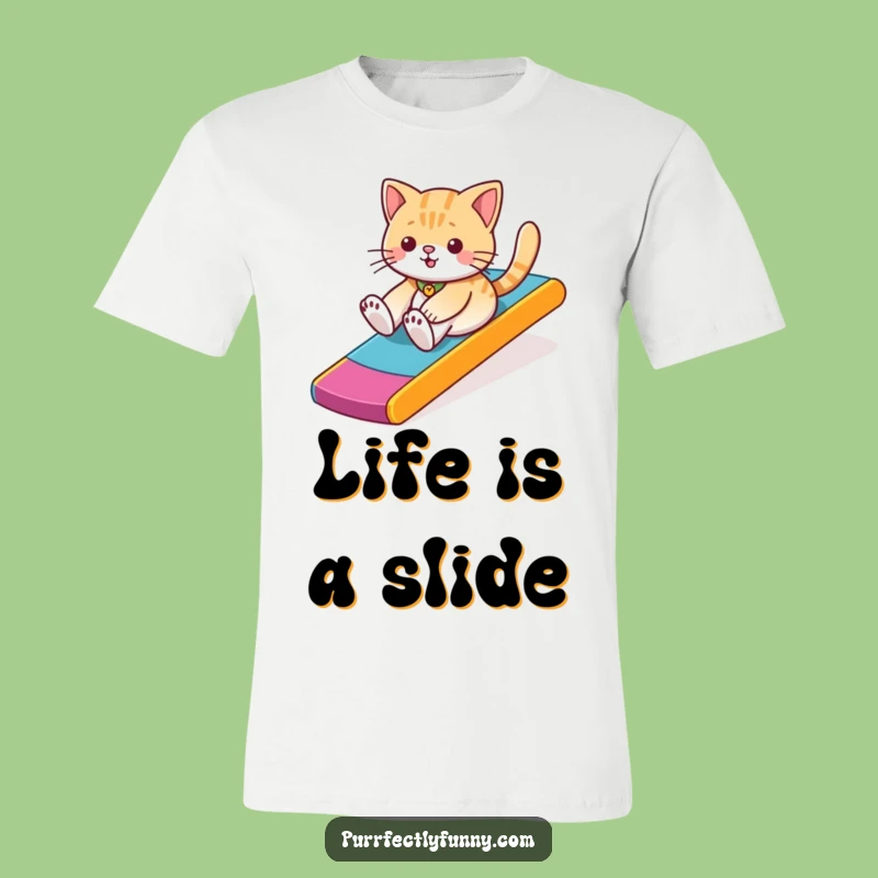 Funny Cat Sliding T-Shirt - Playful Ramp Adventure Tee