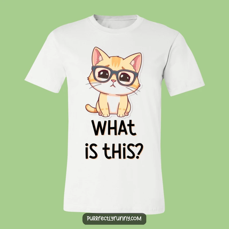 Funny Confused Cat T-Shirt: Hilarious Bewildered Feline in Glasses Tee for Quirky Style