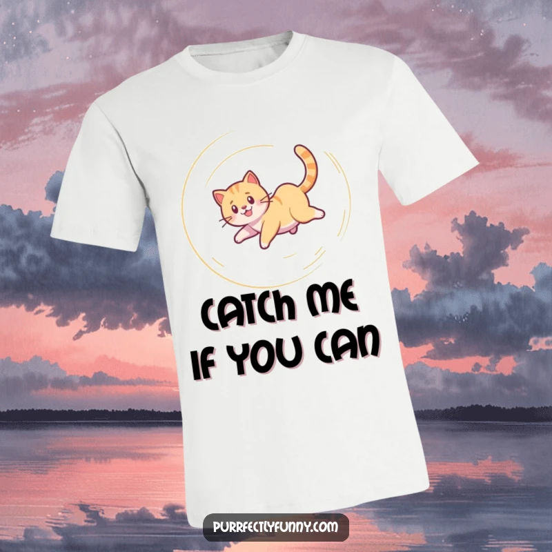 Funny Cat T-Shirt: A graphic showing a cat in a happy, dizzy spiral, intently chasing its own tail.