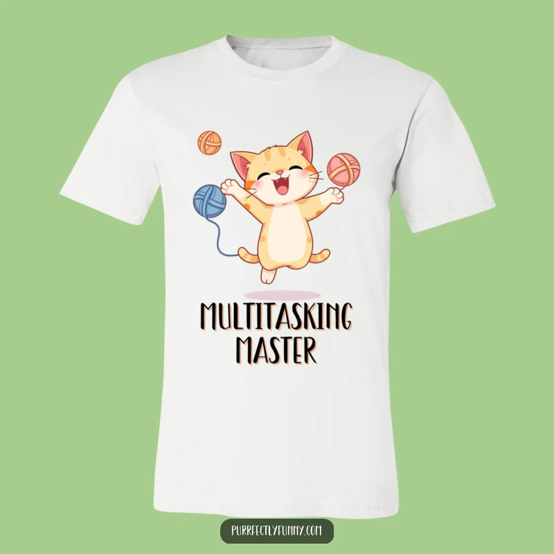 Funny Juggling Cat T-Shirt - Energetic Yarn Tee, Great Gift